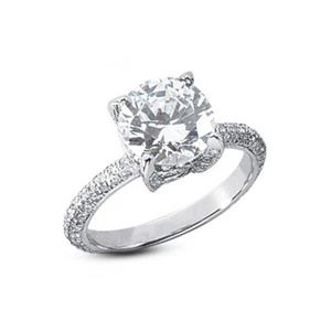 Anillo clásico de platino con diamantes naturales certificados redondos E SI1 3,22 quilates piedra lateral - Imagen 1 de 6