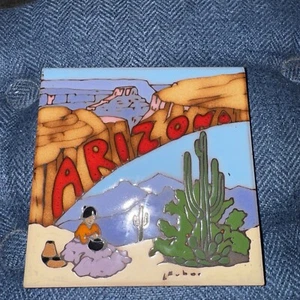 Leone Kuhne 6" Earthtones USA Arizona Western Landscape Trivet Tile 1984 - Picture 1 of 3