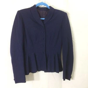 Vintage 1940s 50s Rose Barrack Navy Peplum Blazer Wool Look Lined Small Holes - Picture 1 of 9