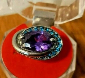 ANELLO DONNA DA COCKTAIL GRANDE CRISTALLO VIOLA MIS. 20 COLOR ARGENTO BELLISSIMO - Foto 1 di 5