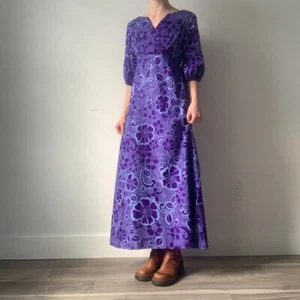 Vintage 1960s Kimo's Polynesian Shop Floral Hawaiian Aloha Maxi Dress Small - Picture 1 of 7
