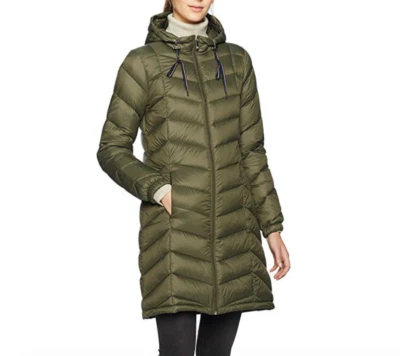 Abrigo acolchado Tommy Hilfiger Chevron de plumón de longitud media para mujer, verde, talla L Foto 1 de 2