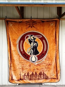 COWBOY ROPING RODEO QUEEN SIZE BLANKET BEDSPREAD - Picture 1 of 2