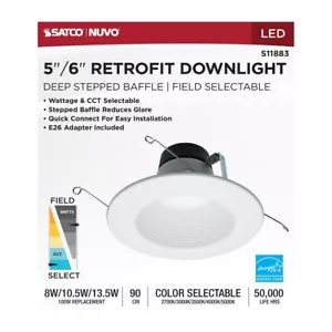 Satco S11883 - Field Selectable 5-6" LED Downlight Retrofit - Deep Baffle - Picture 1 of 19