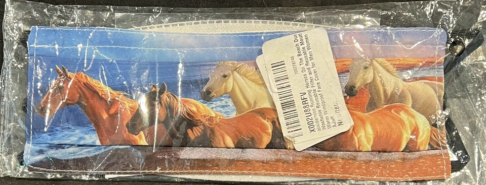 Adult Face Mask with Filters Picture Horses Running On The Beach - A0097 - Image 1 of 4