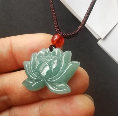 Certified,Flower carving Natural blue Jadeite jade stone pendant,amulet necklace - image 1 of 4