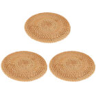 Boho Round Wicker Coaster Mats - Set Of 3 Willow Placemats For Dining