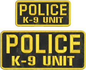 POLICE K-9 UNIT EMB PATCH 4.75X11 AND 3X7 VELCR@ ON BACK GOLD ON BLK MULTICAM - Picture 1 of 1