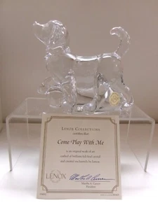 NOS VTG Lenox Voll Bleikristallglas Komm spiel mit mir Welpe mit Ball & Aufkleber - Bild 1 von 13