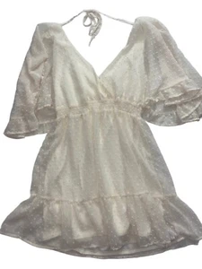 Altar’d State Flowy Ruffle Smocked Ivory Dress Size M Coquette Boho Cottagecore - Picture 1 of 10
