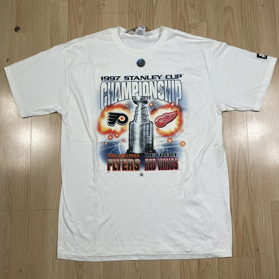 Camiseta De Colección Detroit Red Wings vs Flyers 1997 Stanley Cup Finals Starter L Foto 1 de 4