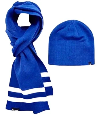 🌀HURLEY Gorro y Bufanda Sombrero New Yorker🗽Azul/Blanco Rayas Ligero OS NUEVO CON ETIQUETAS🏙️ Foto 1 de 4
