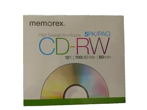 Memorex High Speed CD-RW 5 Pack - Re-Writeable CD's - FACTORY SEALED - Picture 1 of 2