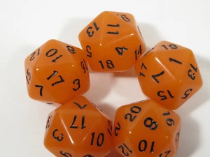 NEW RPG Dice Set of 5 D20 - Frost (glow in the dark) Orange - Picture 1 of 3