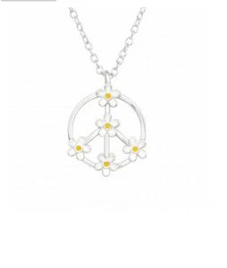 Peace Zeichen Gänseblümchen Sterling Silber Pedant - Bild 1 von 1