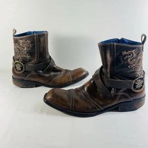 MARK NASON Rock Never Die Cremallera Lateral Dragón Hebilla 67623 Marrón Para Hombre Talla 10 Italia - Imagen 1 de 24