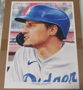 Topps MLB Living Set Corey Seager 10x14 Fine Art Print 11/61 Art By Mayumi Seto - Picture 1 of 2