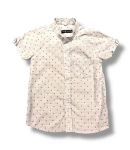 Light Blue Squares Over Paisley-Esq Pattern; Button Up; Collar & Short Sleeves - Picture 1 of 7