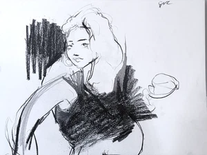 Charcoal Portrait Cubism Drawing 11”x17” Paper Original Signed - Foto 1 di 1