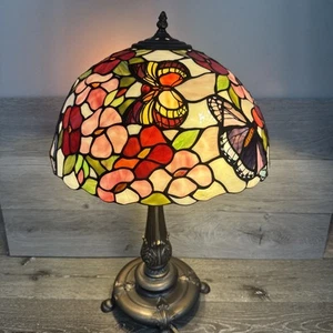 Tiffany Style Table Lamp 26” H X 15” W Cast Metal Bronze Finish Base - Picture 1 of 16