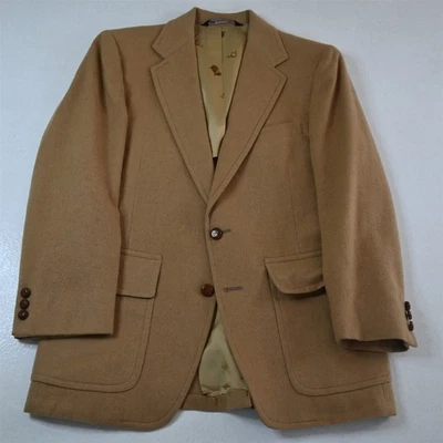 Vtg 1950s USA Made 38S Tan Brown Flannel Wool Mens Blazer Suit Jacket Sport Coat - Image 1 of 4