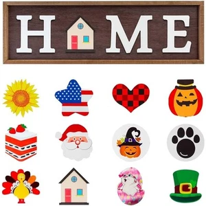 Farmhouse Design Home Sign Wall Decor with 12 Interchangeable Graphics - Picture 1 of 5