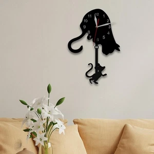 Horloge murale décorative en forme de chat et de rat pour cuisine, bureau et - Picture 1 of 6