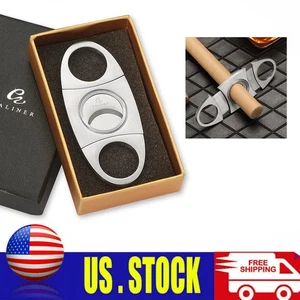 Cuchillo de doble hoja tijeras cortador de cigarros plata acero inoxidable herramienta de tabaco - Imagen 1 de 9