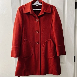 Vtg Woolworths Red Wool Pea Coat Women’s 12 Preppy Pockets Lined Collared A-line - Picture 1 of 11