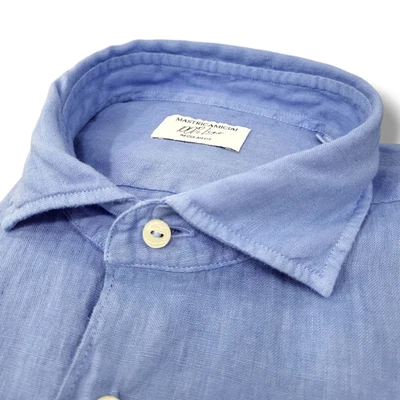 Camicia UOMO puro lino stone wash tinta unita "MASTRICAMICIAI" Celeste 40 41 42 - Immagine 1 di 2