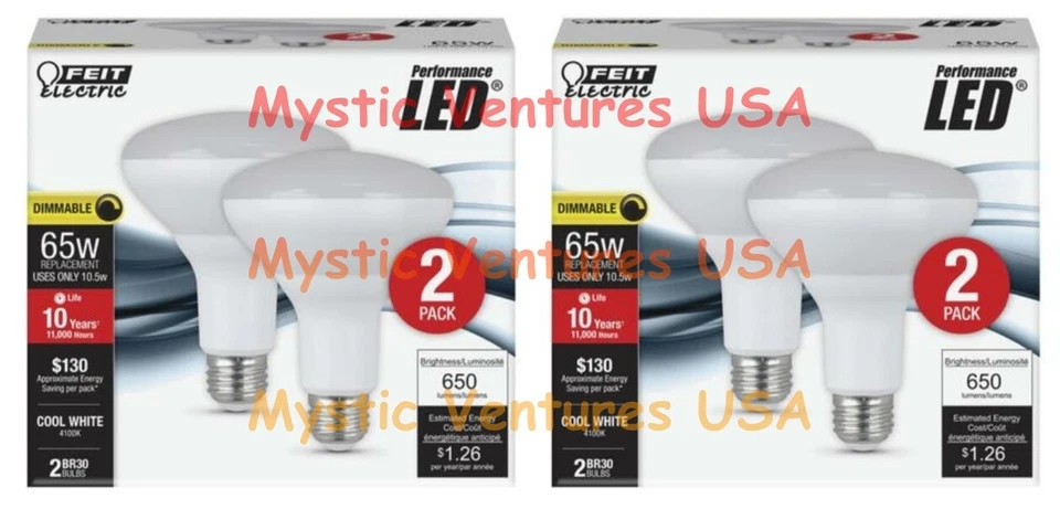 2CT 2PK 65W Dimmable Recessed LED Light Bulbs Cool White BR30 650 Lumens Feit - Image 1 of 3