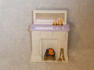 Fisher Price Loving Family Dollhouse Fireplace Fire Mantel Mirror Purple White