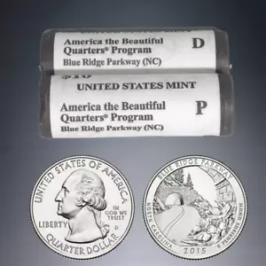 US MINT 2015-D+P BLUE PARKWAY RIDGE NC AMERICA THE BEAUTIFUL $10 QUARTER ROLLS - Bild 1 von 3