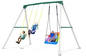 Hapfan 600lbs Heavy Duty 9.5ft Metal Frame Kids Swing Set Backyard with 3 Swings - Picture 1 of 9