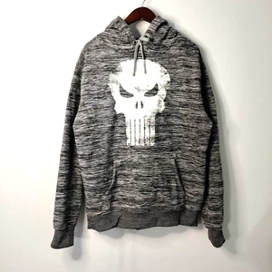 MARVEL Men L 42-44 The Punisher Skull Gray Marbled Fleece Lined Pullover Hoodie - Picture 1 of 8