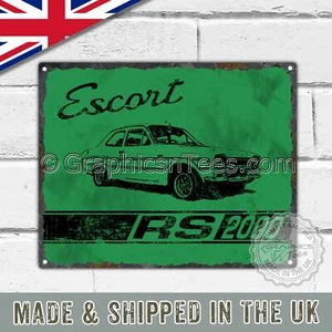 Vintage Blechschild Plakette mit dem Classic MK1 Escort RS2000 in grün - Bild 1 von 2