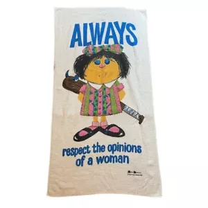 VINTAGE 70er FROTTEE RESPEKTIERT IMMER DIE MEINUNGEN EINER FRAU HANDTUCH GOBELIN - Bild 1 von 8