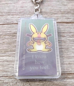HAPPY BUNNY Lenticular  (Motion Illusion) Keychain Keyring - Picture 1 of 4