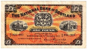 1957 National Bank of Scotland 1 Pound P258c Banknote Circulated - Picture 1 of 2