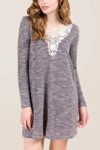 Neu mit Etikett Francesca's Damen schwarz/weiß Langarm Strickkleid mit Schnürung und Ausschnitt _ L - Bild 1 von 12
