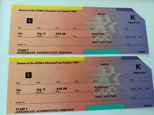 2 Used 1984 LOS ANGELES OLYMPIC EQUESTRIAN TICKET STUB Aug 12 Santa Anita Park - Picture 1 of 3