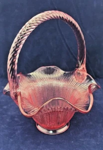CESTA FENTON VINTAGE ROSA VIDRIO SOPLADO A MANO - Imagen 1 de 6