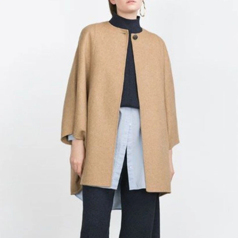 Poncho Zara Hecho a Mano Mezcla de Lana Capa Talla M Camel Tostado Informal Otoño Invierno Elegante Foto 1 de 4