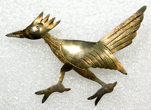 MEXICO STERLING Stamped Domed HANDMADE Vintage ROADRUNNER PIN - Bild 1 von 3