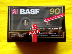 5x cintas de casete BASF Chrome Super II 90 1989-1990 + EMBALAJE ORIGINAL + SELLADO + paquete de 5 + - Imagen 1 de 2