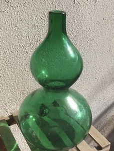 Vintage Murano Empoli Green Bubble Glass Hourglass Shaped Double Gourd Striking - Picture 1 of 6