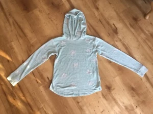 H&M Mint Green Super Soft Thin Knit Star Sparkle Hooded Jumper 8-10Years - Picture 1 of 3