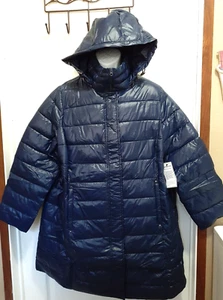 Woman Within Packable Puffer Jacket NAVY Women's Size 1X (22/24) Full 2 way Zip - Picture 1 of 9