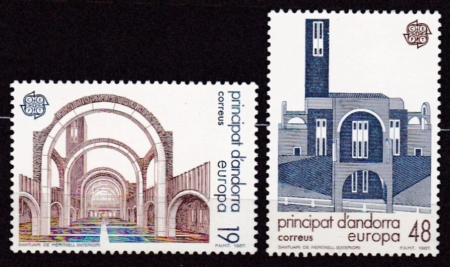 ANDORRA SP. #178-179 MNH ARCTECTURE: MERITXELL SANCTUARY INTERIOR & EXTERIOR - Image 1 of 1