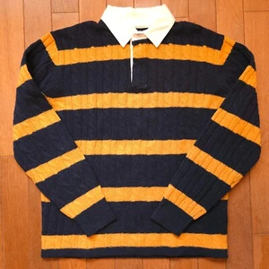 LNWOT BEAMS Plus Japan Wool Cable-Knit Striped Rugby Shirt Navy Size Medium - Picture 1 of 10